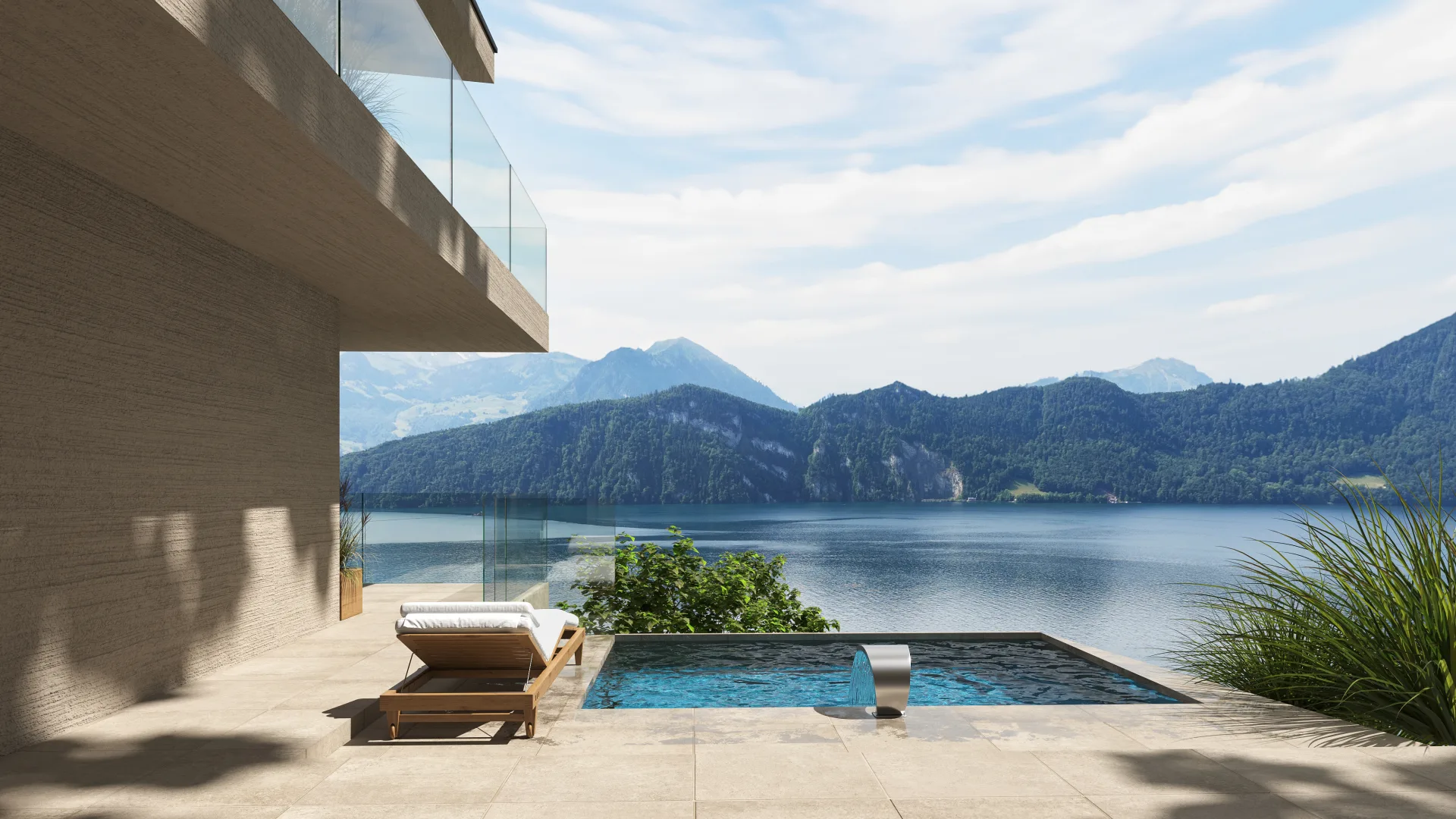 Einfamilienhäuser Weggis – Pool mit Blick auf den See