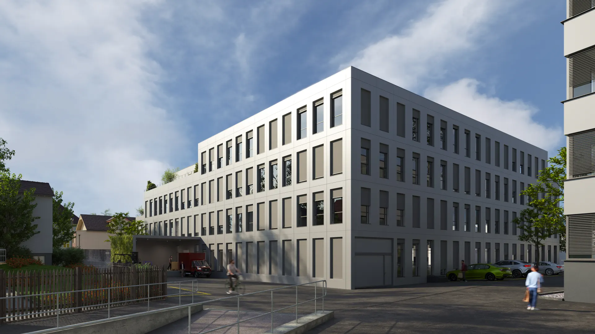 Schildareal Neubau E2 Liestal – Aussenansicht im Arealkontext
